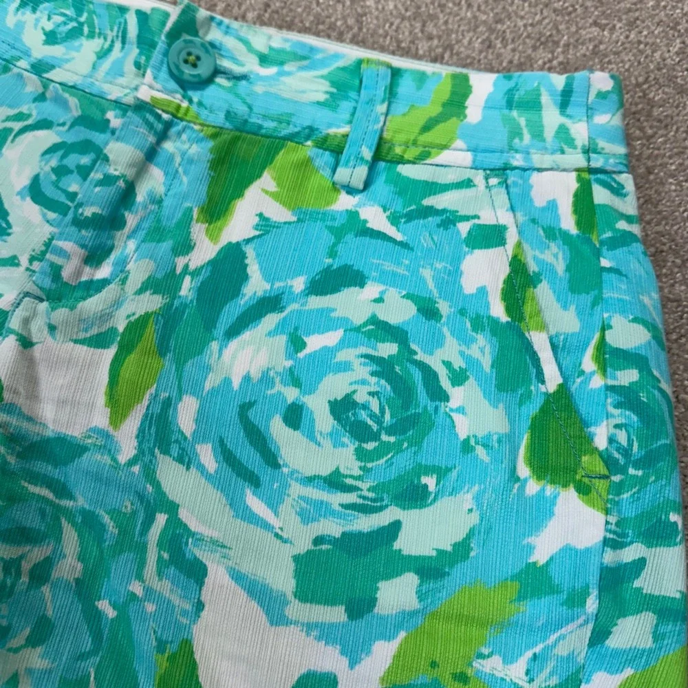 Lilly Pulitzer Womens 4 Callahan Shorts Blue Green‎ Floral Rose Cotton Summer